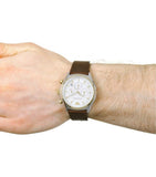 Emporio Armani Chronograph White Dial Brown Leather Strap Watch For Men - AR11033 Authentic Buy Shop Now