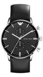 Emporio Armani Gianni Chronograph Black Dial Black Leather Strap Watch For Men - AR0397 Authentic Buy Shop Now