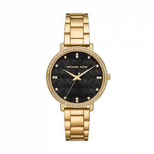Michael Kors Pyper Three-Hand Black Dial Gold Steel Strap Watch For Women - MK4593 Authentic Buy Shop Now