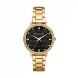 Michael Kors Pyper Three-Hand Black Dial Gold Steel Strap Watch For Women - MK4593 Authentic Buy Shop Now