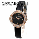Swarovski Crystal Flower Black Dial Black Leather Strap Watch for Women - 5552421 Authentic Buy Shop Now