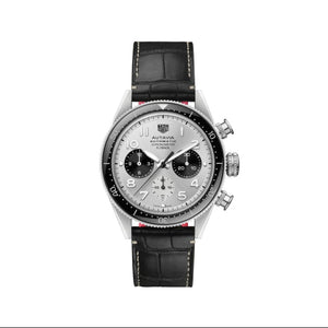 Tag Heuer Autavia Chronometer Flyback Chronograph Silver Dial Black Leather Strap Watch for Men - CBE511B.FC8279 Authentic Buy Shop Now