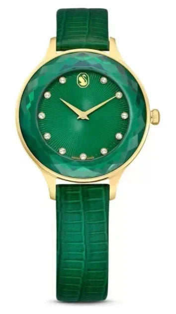 Swarovski Octea Nova Crystals Green Dial Green Leather Strap Watch for Women - 5650005 Authentic Buy Shop Now
