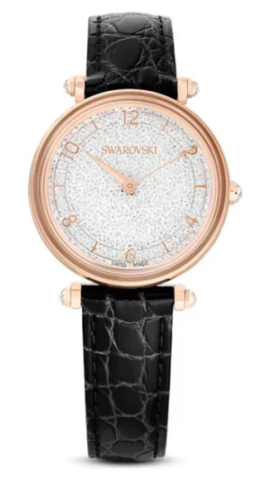 Swarovski Crystalline Wonder Silver Dial Black Leather Strap Watch for Women - 5653359 Authentic Buy Shop Now