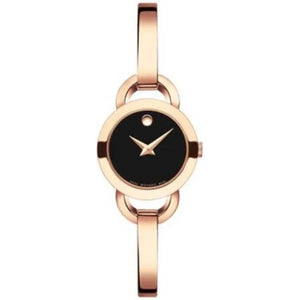Movado Rondiro 22mm Black Dial Rose Gold Steel Strap Watch For Women - 0607065 Authentic Buy Shop Now