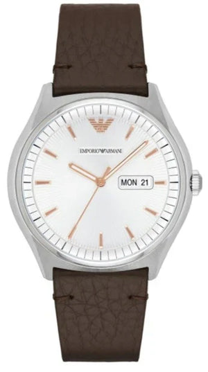 Emporio Armani Dress Quartz White Dial Brown Leather Strap Watch For Men - AR1999 Authentic Buy Shop Now