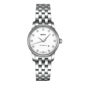 Mido Baroncelli III Automatic Diamonds White Dial Silver Steel Strap Watch For Women - M7600.4.66.1 Authentic Buy Shop Now