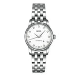 Mido Baroncelli III Automatic Diamonds White Dial Silver Steel Strap Watch For Women - M7600.4.66.1 Authentic Buy Shop Now