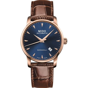 Mido Baroncelli III Automatic Blue Dial Brown Leather Strap Watch For Men - M8600.3.15.8 Authentic Buy Shop Now