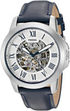 Fossil Grant Automatic Skeleton Silver Dial Blue Leather Strap Watch for Men - ME3111 Authentic Buy Shop Now