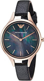 Emporio Armani Aurora Mother Of Pearl Black Dial Black Leather Strap Watch For Women - AR11056 Authentic Buy Shop Now
