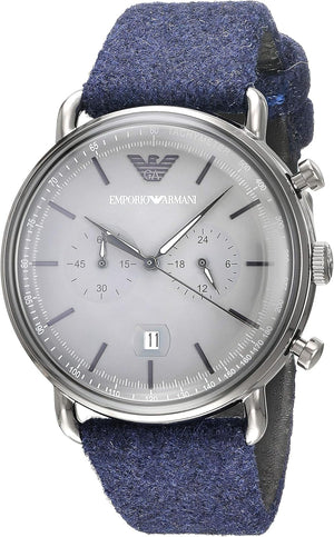 Emporio Armani Aviator Quartz Grey Dial Blue Fabric Strap Watch For Men - AR11144 Authentic Buy Shop Now