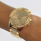Guess Frontier Diamonds Gold Dial Gold Steel Strap Watch For Women - W1156L2 Authentic Buy Shop Now