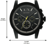 Armani Exchange Outerbanks Chronograph Black Dial Black Silicone Strap Watch For Men - AX1343 Authentic Buy Shop Now