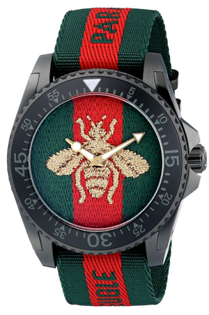 Gucci Dive Green & Red Dial Green & Red Nylon Strap Watch For Men - YA136216 Authentic Buy Shop Now