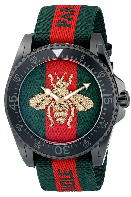 Gucci Dive Green & Red Dial Green & Red Nylon Strap Watch For Men - YA136216 Authentic Buy Shop Now