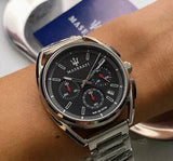 Maserati Trimarano Chronograph Black Dial Silver Stainless Steel Strap Watch For Men - R8873632003 Authentic Buy Shop Now