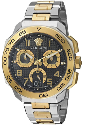 Versace Dylos Chronograph Black Dial Two Tone Steel Strap Watch for Men - VQC100016 Authentic Buy Shop Now