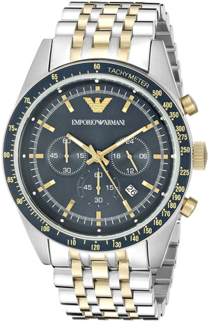 Emporio Armani Tazio Chronograph Blue Dial Two Tone Stainless Steel Watch For Men - AR6088 Authentic Buy Shop Now