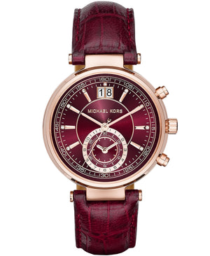 Michael Kors Sawyer Maroon Dial Maroon Leather Strap Watch for Women - MK2426 Authentic Buy Shop Now