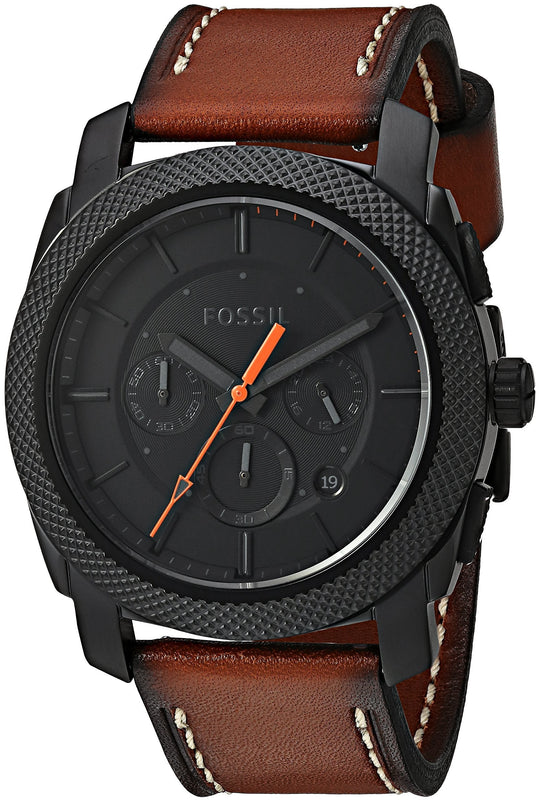 Fossil Machine Chronograph Black Dial Brown Leather Strap Watch for Men - FS5234 Authentic Buy Shop Now