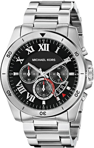 Michael Kors Brecken Chronograph Quartz Black Dial Silver Steel Strap Watch For Men - MK8438 Authentic Buy Shop Now