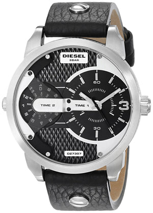 Diesel Mini Daddy Black Silver Dial Black Leather Strap Watch For Men - DZ7307 Authentic Buy Shop Now