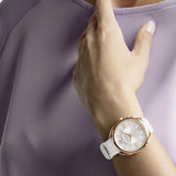 Swarovski Crystalline Glam Silver Dial White Leather Strap Watch for Women - 5452459 Authentic Buy Shop Now