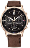Tommy Hilfiger Multi Function Chronograph Black Dial Brown Leather Strap Watch for Men - 1791631 Authentic Buy Shop Now