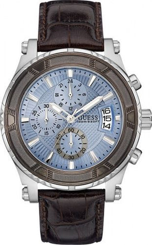 Guess Pinnacle Chronograph Quartz Blue Dial Brown Leather Strap Watch For Men - W0673G1 Authentic Buy Shop Now