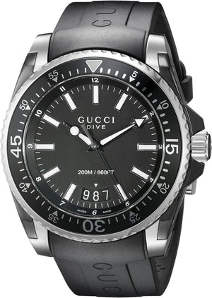 Gucci Dive Analog Quartz Black Dial Black Rubber Strap Watch For Men - YA136204 Authentic Buy Shop Now