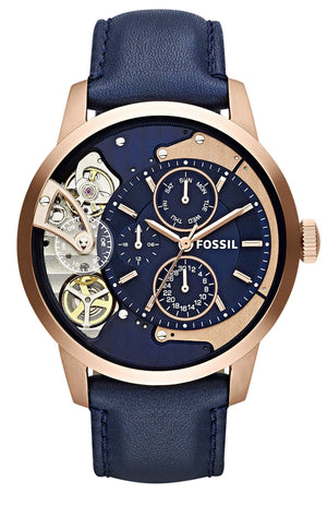 Fossil Townsman Twist Skeleton Blue Dial Blue Leather Strap Watch for Men - ME1138 Authentic Buy Shop Now