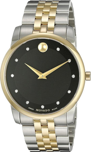 Movado Museum Classic Diamonds Black Dial Two Tone Steel Strap Watch for Men - 0607202 Authentic Buy Shop Now