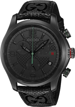 Gucci G Timeless Chronograph Black Dial Black Leather Strap Watch For Men - YA126244 Authentic Buy Shop Now
