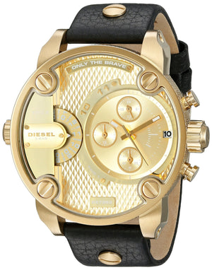 Diesel Mr Daddy Gold Dial Black Leather Strap Watch For Men - DZ7363 Authentic Buy Shop Now