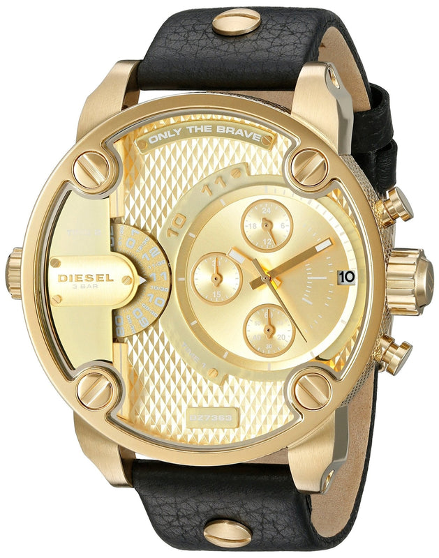 Diesel Mr Daddy Gold Dial Black Leather Strap Watch For Men - DZ7363 Authentic Buy Shop Now