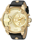 Diesel Mr Daddy Gold Dial Black Leather Strap Watch For Men - DZ7363 Authentic Buy Shop Now