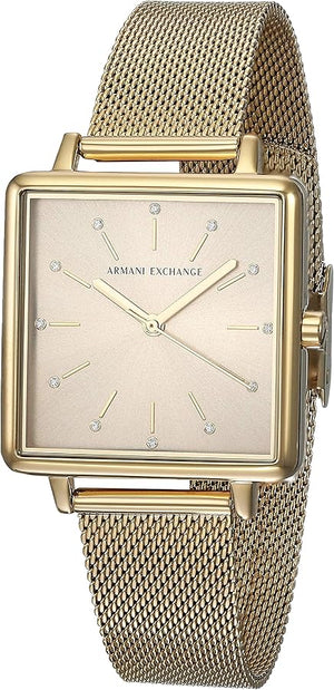 Armani Exchange Lola Quartz Gold Dial Gold Mesh Strap Watch For Women - AX5801 Authentic Buy Shop Now