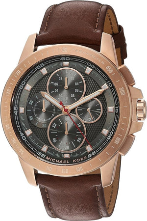 Michael Kors Ryker Analog Gray Dial Brown Leather Strap Watch For Men - MK8519 Authentic Buy Shop Now