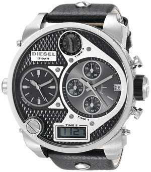 Diesel Mr Daddy Chronograph White Dial Black Leather Strap Watch For Men - DZ7125 Authentic Buy Shop Now