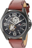 Tommy Hilfiger Bruce Automatic Black Dial Brown Leather Strap Watch for Men - 1791280 Authentic Buy Shop Now