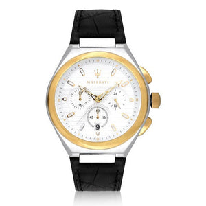 Maserati Triconic Chronograph White Dial Black Leather Strap Watch For Men - R8871639004 Authentic Buy Shop Now