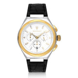 Maserati Triconic Chronograph White Dial Black Leather Strap Watch For Men - R8871639004 Authentic Buy Shop Now
