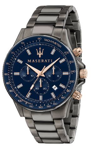 Maserati SFIDA Chronograph Blue Dial Grey Steel Strap Watch For Men - R8873640001 Authentic Buy Shop Now