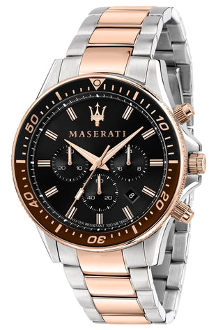 Maserati SFIDA Chronograph Black Dial Two Tone Steel Strap Watch For Men - R8873640009 Authentic Buy Shop Now