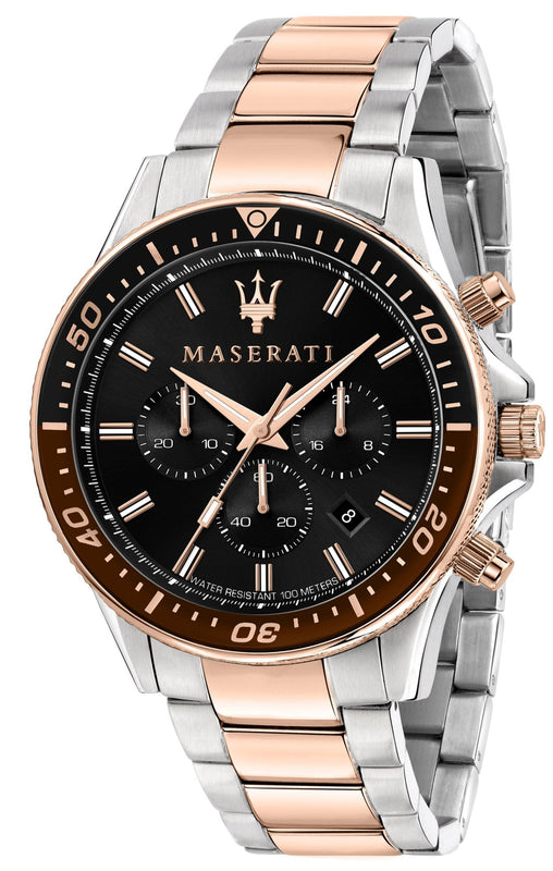 Maserati SFIDA Chronograph Black Dial Two Tone Steel Strap Watch For Men - R8873640009 Authentic Buy Shop Now