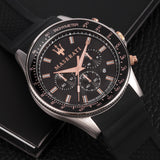 Maserati SFIDA 44mm Black Silicon Chronograph Watch For Men - R8871640002 Authentic Buy Shop Now