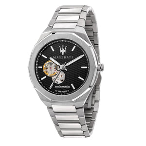 Maserati Stile Skeleton Automatic Black Dial Silver Steel Strap Watch For Men - R8823142002 Authentic Buy Shop Now