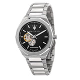 Maserati Stile Skeleton Automatic Black Dial Silver Steel Strap Watch For Men - R8823142002 Authentic Buy Shop Now