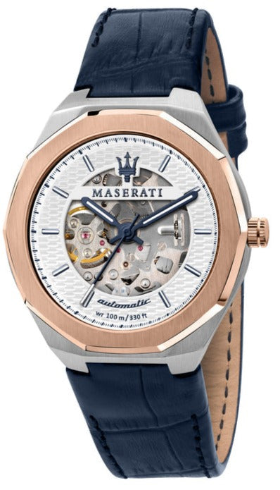 Maserati Stile Automatic Limited Edition White Dial Blue Leather Strap Watch For Men - R8821142001 Authentic Buy Shop Now